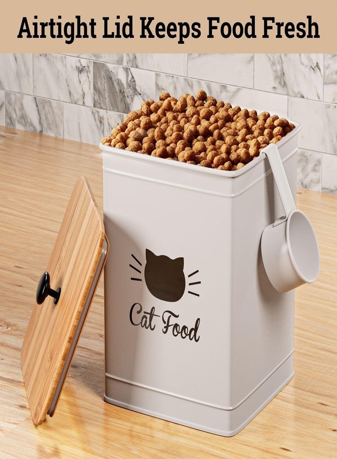 HB Design Co. Cat Food Storage Container with Scoop - 5-7 lb (25 Cup) Capacity Metal Cat Food Container with Airtight Bamboo Lid and Metal Scoop - Airtight Pet Food Storage Containers 5 lb - 7 lb Kibble Container - Image 4